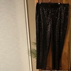 Chico's Black Sequin elastic Waistband Tuxedo Pants